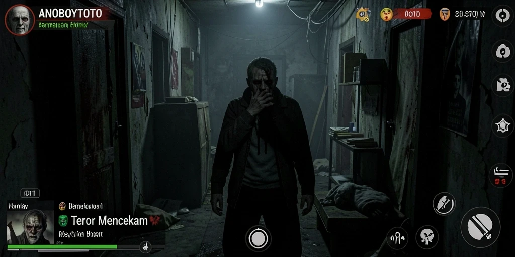 Screenshot gameplay ANOBOYTOTO yang menampilkan suasana mencekam.