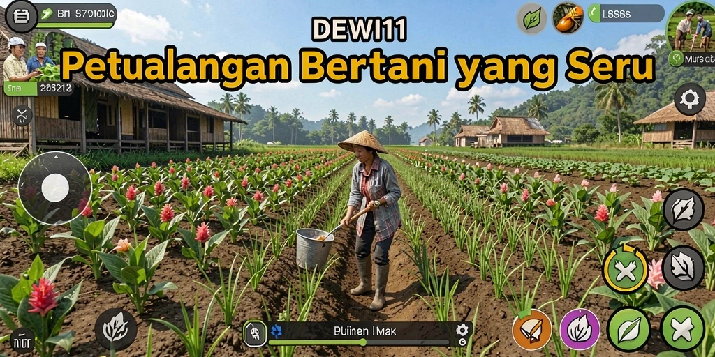 Tampilan gameplay DEWI11 yang menampilkan lahan pertanian yang subur.