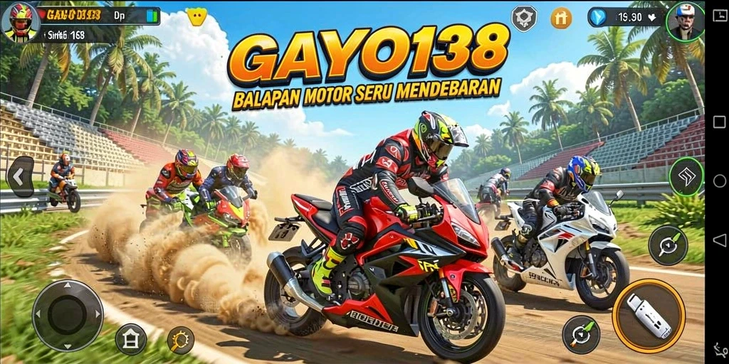 Screenshot gameplay <strong>GAYO138</strong> dengan balapan yang seru di trek.