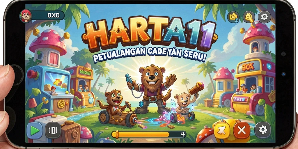 Screenshot utama HARTA11 menampilkan aksi seru gameplay arcade.