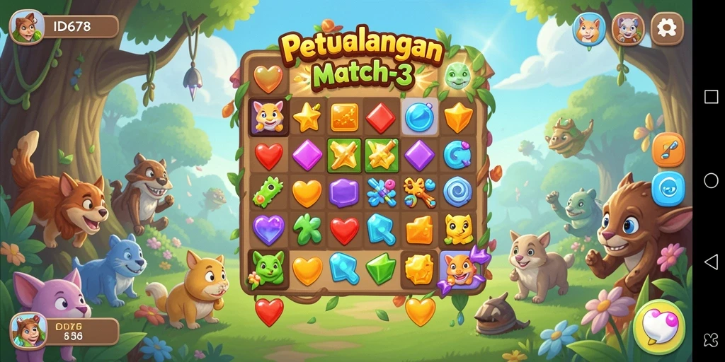 Tampilan menarik dari gameplay seru Match-3 ID678.