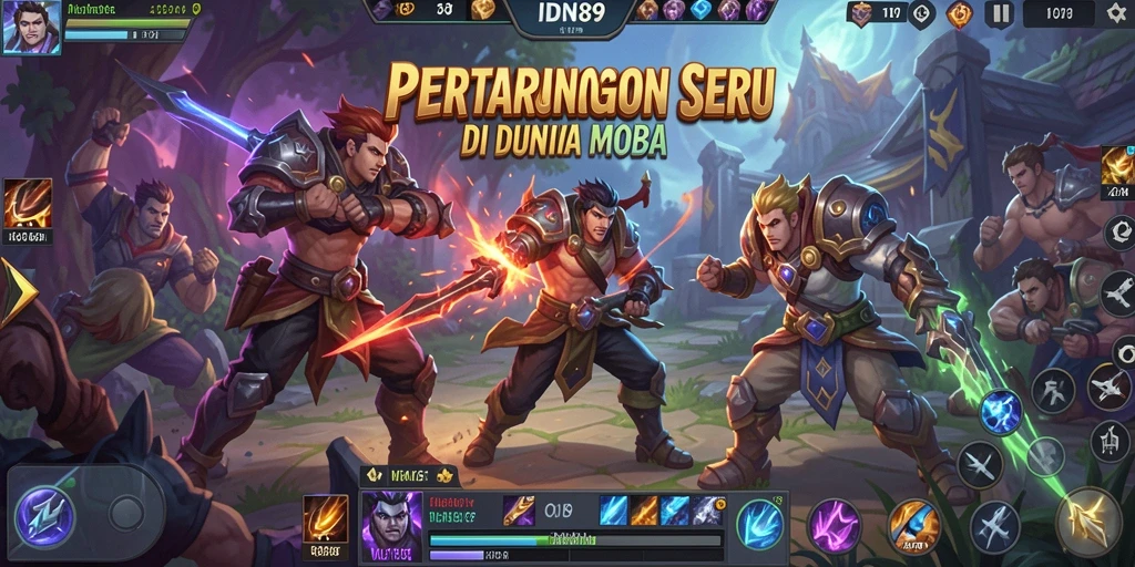 Tampilan seru gameplay MOBA IDN89 dengan pertarungan tim.