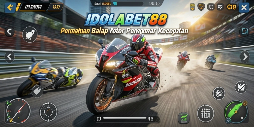 Screenshot gameplay IDOLABET88 yang menampilkan balapan motor seru.