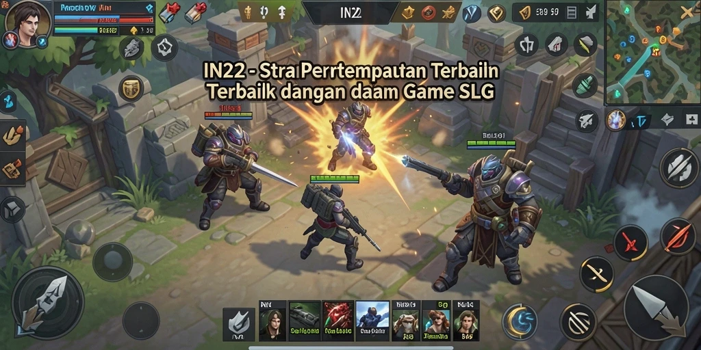 Tangkapan layar utama IN22 yang menampilkan aksi pertempuran strategis.