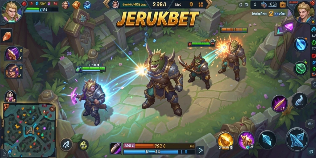 Tangkapan layar dari gameplay seru JERUKBET di arena MOBA.