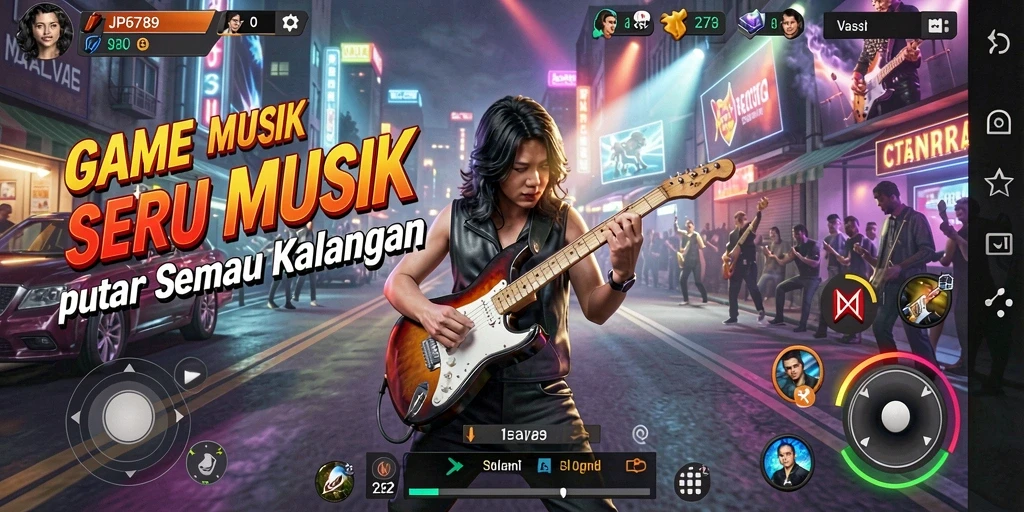 Screenshot gameplay JP6789 menunjukkan pemain menikmati musik.