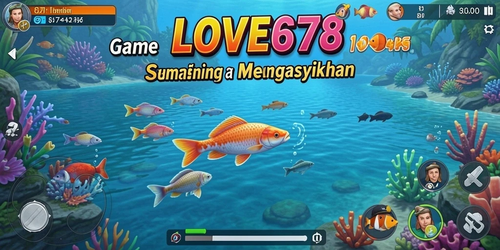 Gameplay LOVE678 menampilkan pemandangan memancing yang menakjubkan dan aktif.