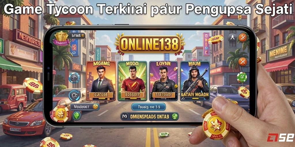 Tampilan gameplay <strong>ONLINE138</strong> yang menggambarkan manajemen bisnis yang dinamis.