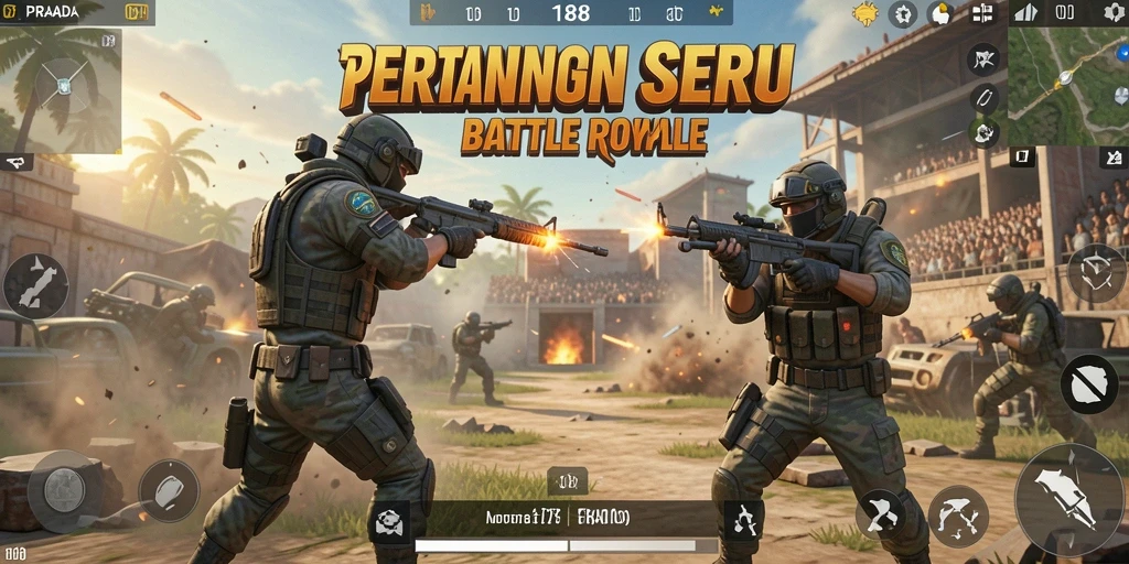 Screenshot PRADA188 menampilkan aksi mendebarkan dalam pertarungan Battle Royale.