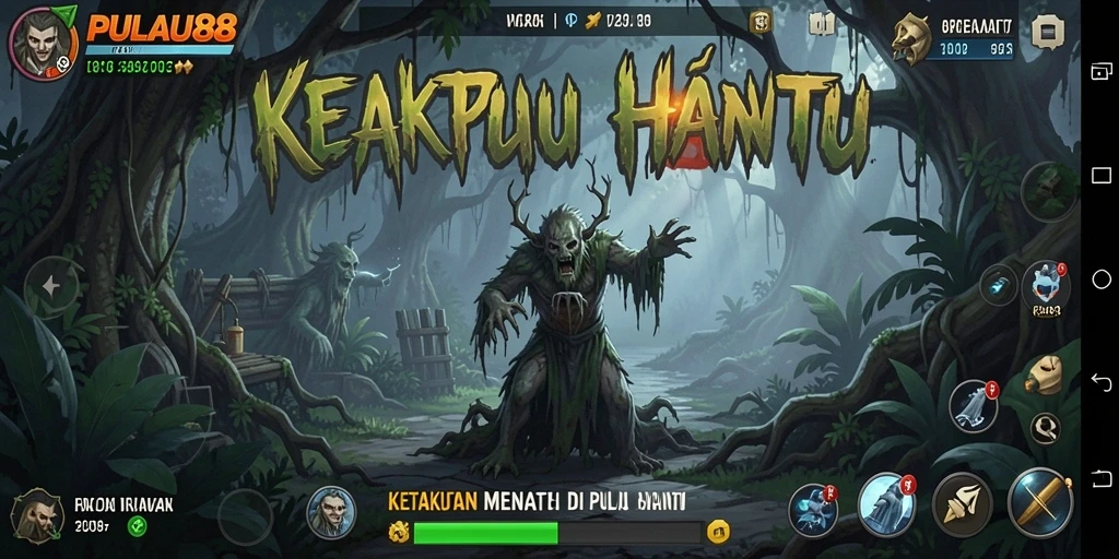 Tampilan gameplay mendebarkan di pulau penuh hantu.