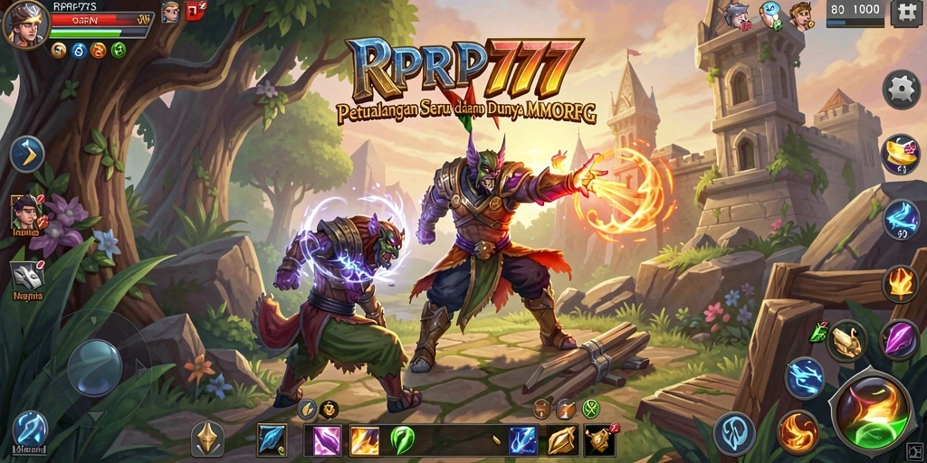 Tangkapan layar utama RPRP777 menampilkan aksi seru dalam pertempuran MMORPG.