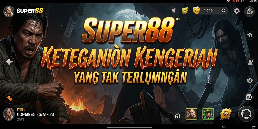 Screenshot dari gameplay SUPER88 menampilkan suasana gelap dan mencekam.
