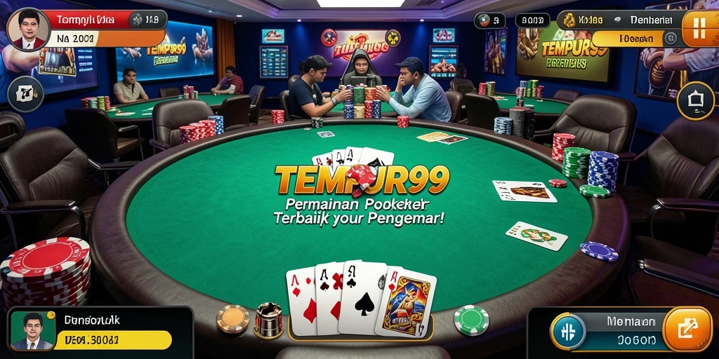 Tampilan gameplay seru di TEMPUR99 dengan aksi poker yang mendebarkan.