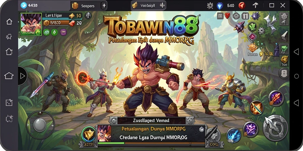 Screenshot gameplay TOBAWIN88 menunjukkan pertempuran seru dalam dunia MMORPG.